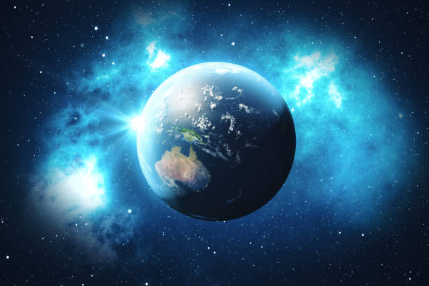 istock 3D Rendering World Globe. Earth Globe with Backdrop Stars and Nebula. Earth, Galaxy and Sun From Space. Blue Sunrise. Elements of this image furnished by NASA 871635692