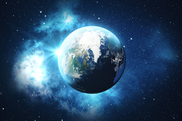 istock 3D Rendering World Globe from Space. Blue Sunrise View From Space. Showing Night Sky With Stars and Nebula. Elements of this image furnished by NASA. 871635716