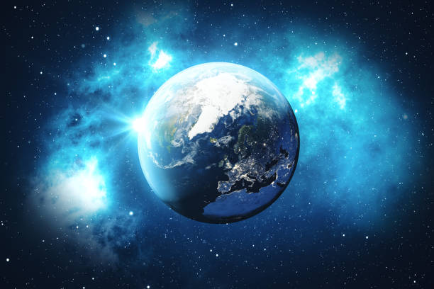 istock 3D Rendering World Globe from Space. Blue Sunrise View From Space. Showing Night Sky With Stars and Nebula. Elements of this image furnished by NASA. 871635724