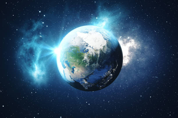 istock 3D Rendering World Globe from Space. Blue Sunrise View From Space. Showing Night Sky With Stars and Nebula. Elements of this image furnished by NASA. 871635732