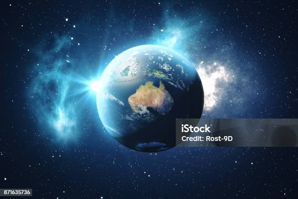 3d Rendering World Globe Earth Globe With Backdrop Stars And Nebula Earth Galaxy And Sun From Space Blue Sunrise Elements Of This Image Furnished By Nasa Stock Photo - Download Image Now