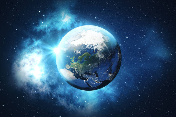 istock 3D Rendering World Globe from Space. Blue Sunrise View From Space. Showing Night Sky With Stars and Nebula. Elements of this image furnished by NASA. 871635752