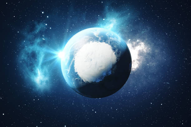 istock 3D Rendering World Globe. Earth Globe with Backdrop Stars and Nebula. Earth, Galaxy and Sun From Space. Blue Sunrise. Elements of this image furnished by NASA 871635756