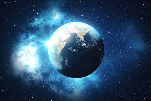 istock 3D Rendering World Globe. Earth Globe with Backdrop Stars and Nebula. Earth, Galaxy and Sun From Space. Blue Sunrise. Elements of this image furnished by NASA 871635762