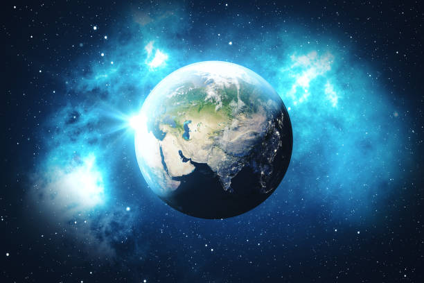 istock 3D Rendering World Globe from Space. Blue Sunrise View From Space. Showing Night Sky With Stars and Nebula. Elements of this image furnished by NASA. 871635770