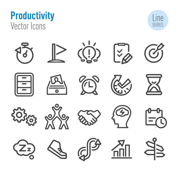 ilustraciones, imágenes clip art, dibujos animados e iconos de stock de productividad los iconos - vector línea serie - routine