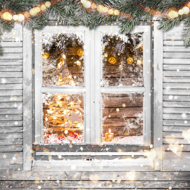 istock Christmas old white window with decorations 871644722