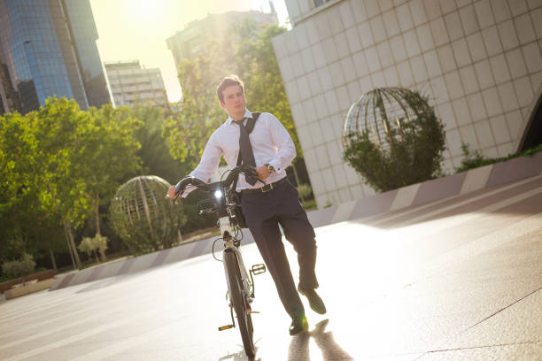 Going to work in the city by bicycle stock photo
