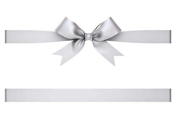 Silver Gift Ribbon Bow Isolated On White Background 3d Rendering Stock  Photo - Download Image Now - iStock
