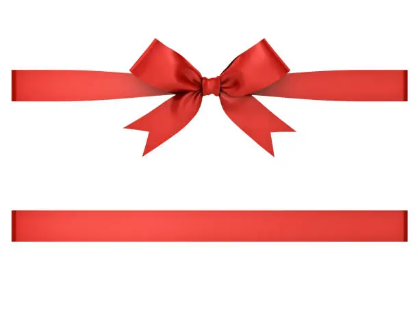 Photo of Red gift ribbon bow isolated on white background . 3D rendering