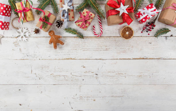 istock Christmas decoration on wooden background 871648470