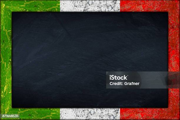 Blackboard With Italian Flag Frame Stock Photo - Download Image Now - Italy, Backgrounds, Italian Language