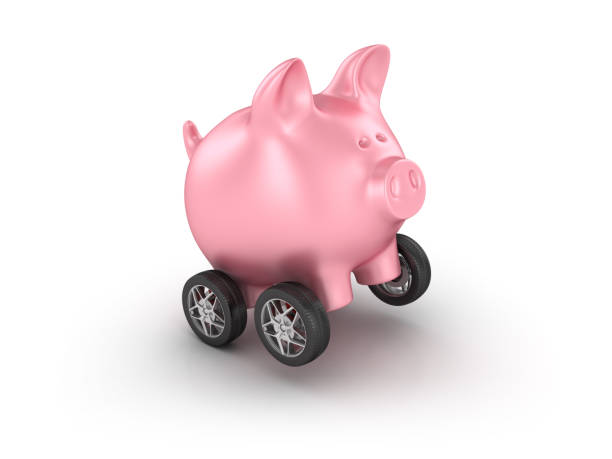 istock Car Tires with Piggy Bank - 3D Rendering 871655984