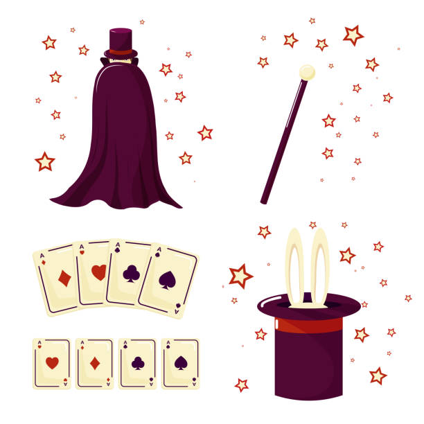 istock A set of the illusionist. Magician, rabbit, cards and magic wand. 871656760