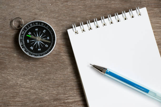 istock Blank note paper with compass on wood desk background 871664274