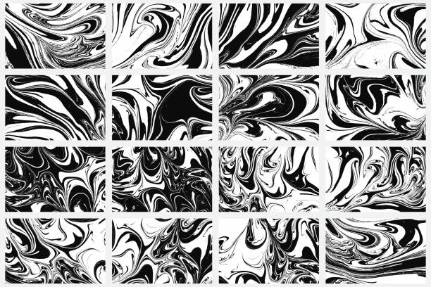 установите текстуру чернил из 16 акварели ручной обращается художественное приглашение мраморность, традиционные турецкие эбру иллюстрац� - marble stock illustrations