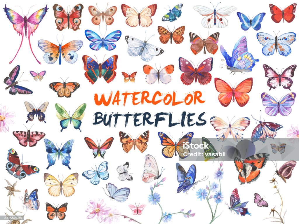 Ilustração de borboletas em aquarela - Vetor de Borboleta royalty-free