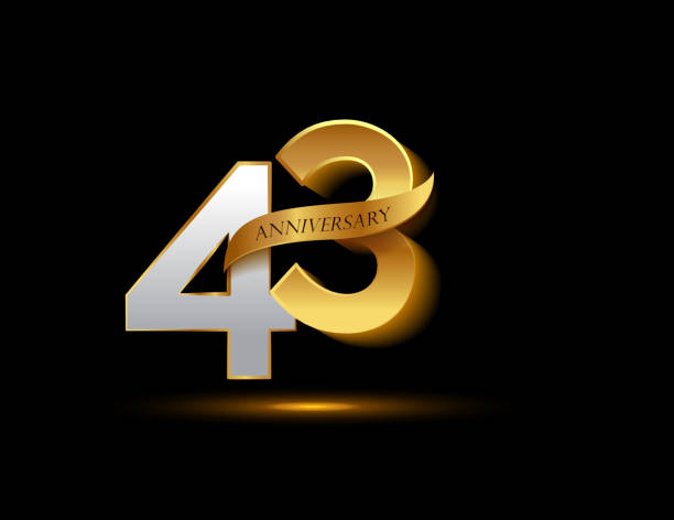 istock 43rd anniversary glowing logotype with ribbon golden colored isolated on dark background, vector design for greeting card and invitation card. 871672140