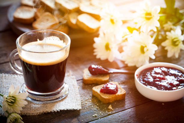 istock Coffee drink at morning on garden table 871675292