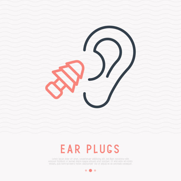 Earplug thin line icon. Modern vector illustration of ear protection. Earplug thin line icon. Modern vector illustration of ear protection. ear plug stock illustrations