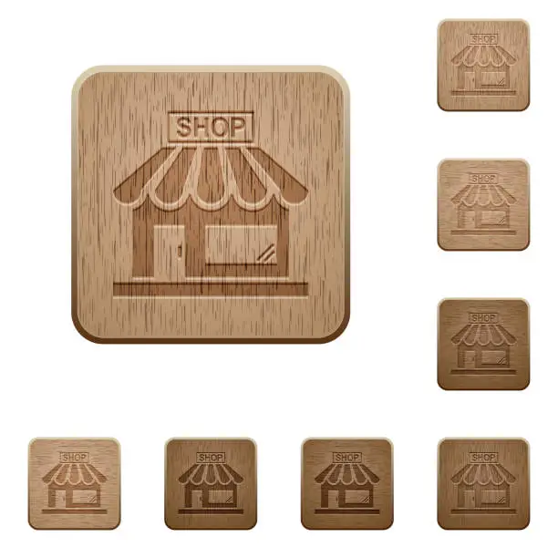 Vector illustration of Store front wooden buttons
