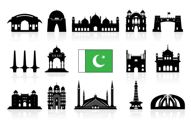 pakistan reisen sehenswürdigkeiten-icon-set. - pakistan stock-grafiken, -clipart, -cartoons und -symbole