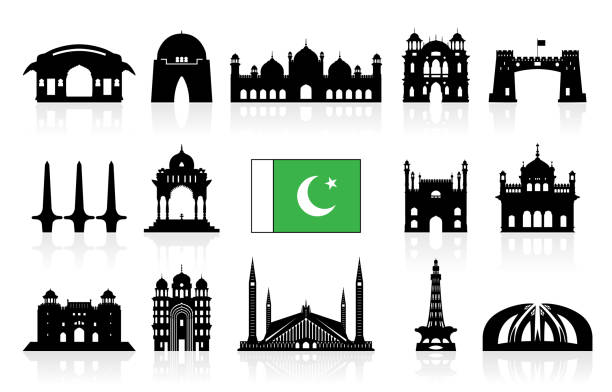 illustrazioni stock, clip art, cartoni animati e icone di tendenza di set di icone monumenti di viaggio del pakistan. - cupola asia turkey istanbul