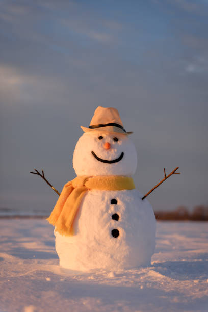 istock Funny snowman in yellow hat 871680122