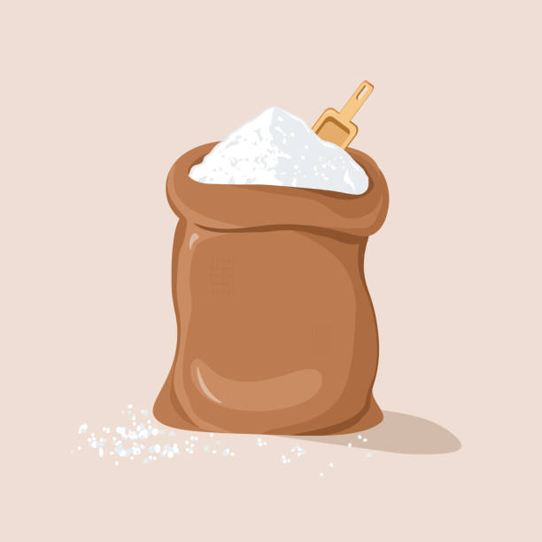 illustrazioni stock, clip art, cartoni animati e icone di tendenza di zucchero o sale con scoop in sacco - farina illustrazioni