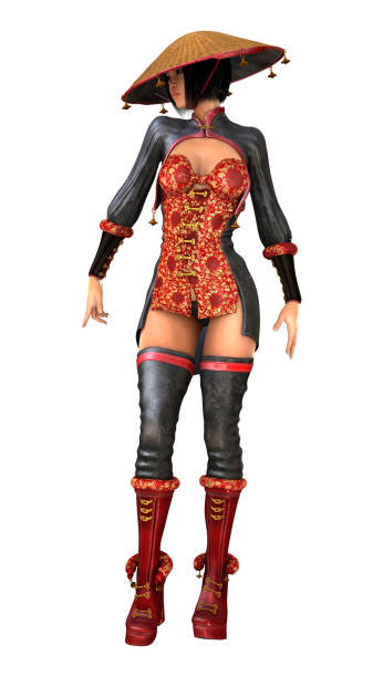 istock 3D rendering Asian battle woman on white 871687426