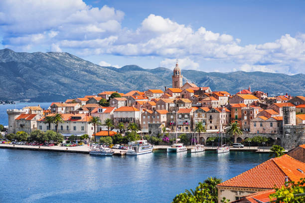 Korcula town, Croatia View of Korcula old town, Korcula island, Croatia dalmatia region croatia photos stock pictures, royalty-free photos & images