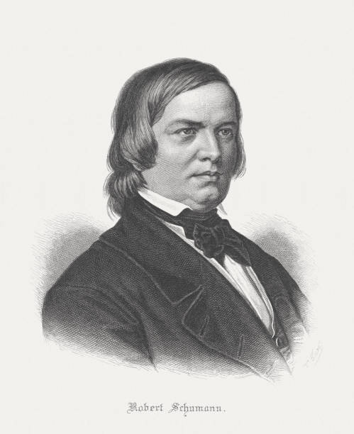 Robert Schumann (German composer, 1810-1856), steel engraving, published in 1889 vector art illustration