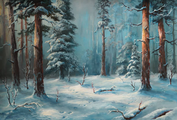 winter night winter watercolor sketch christmas oil painting stock illustrations