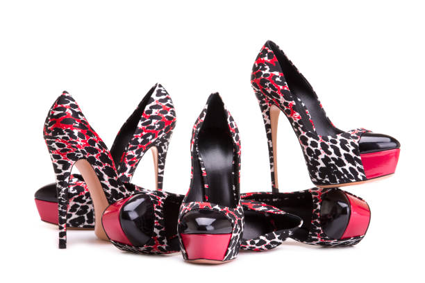 istock Fashionable red-black leopard high-heeled shoes 871698470