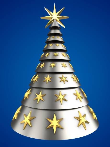 istock 3d metal Christmas tree over blue 871698496