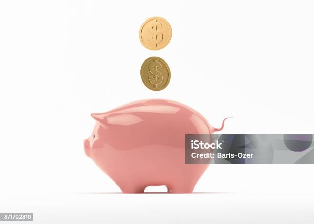 Piggy Bank Isolated On White Background Stock Photo - Download Image Now - Piggy Bank, Cut Out, Side View