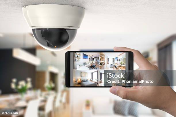 Mobile Connect With Security Camera Stock Photo - Download Image Now - Security Camera, Domestic Life, Security