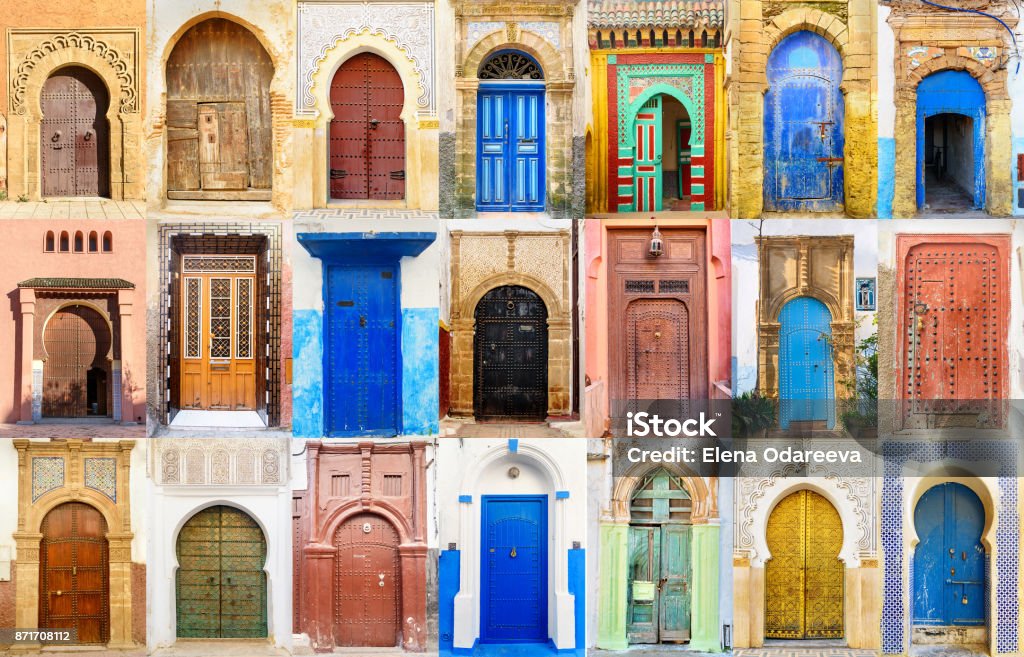 Collage of Moroccan entry door Collage of Traditional Moroccan entry door Morocco Stock Photo