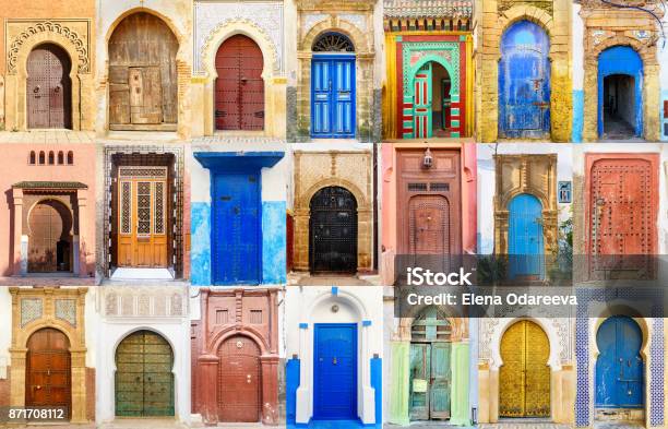 Collage Of Moroccan Entry Door Stock Photo - Download Image Now - Morocco, Door, Marrakesh