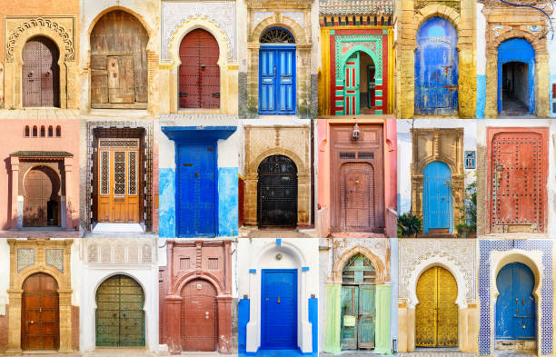 коллаж марокканской входной двери - gate handle door traditional culture стоковые фото и изображения