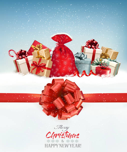 ツリーとギフト ボックスの枝とメリー クリスマスの背景。ベクトル - christmas backgrounds gift bow点のイラスト素材／クリップアート素材／マンガ素材／アイコン素材