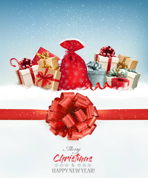 나무와 선물 상자와 메리 크리스마스 배경. 벡터 - christmas backgrounds gift bow stock illustrations