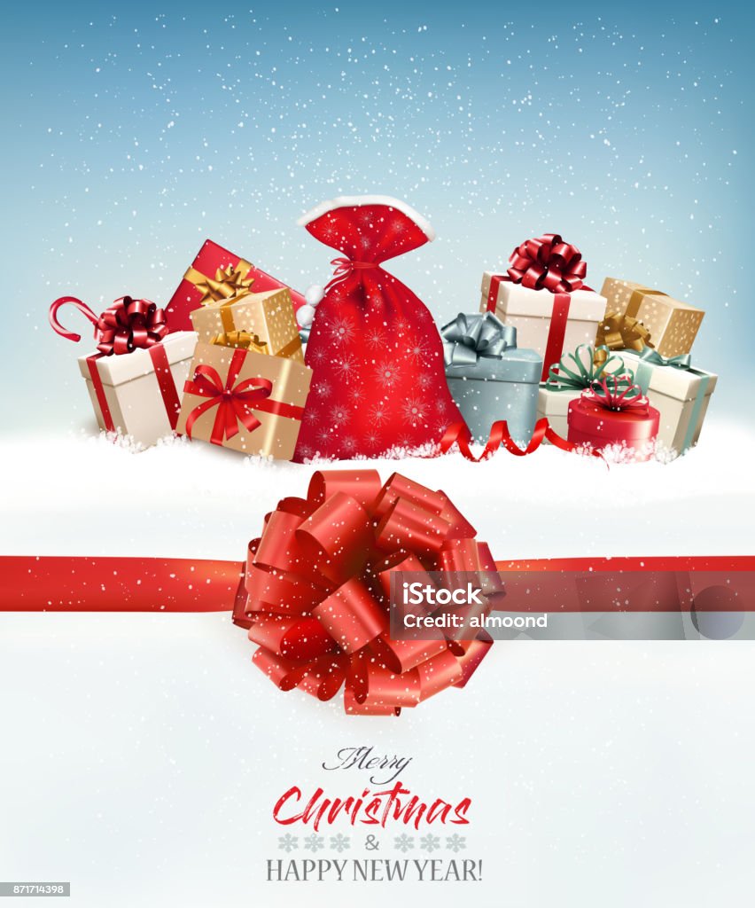 Merry Christmas Background with branches of tree and gift boxes.Vector - Royalty-free Prenda de Natal arte vetorial