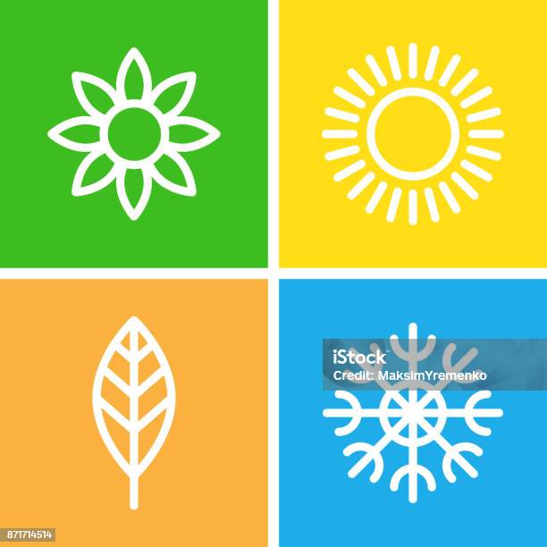 Seasons Winter Spring Summer And Autumn Stock Illustration - Download Image Now - Four Seasons, Season, Icon Symbol