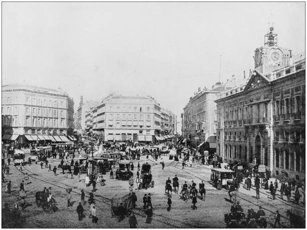 Antique photograph of World's famous sites: Madrid Antique photograph of World's famous sites: Madrid madrid photos stock illustrations
