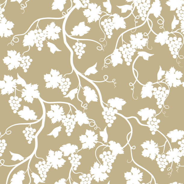 ilustrações de stock, clip art, desenhos animados e ícones de grape branch seamless pattern. wineyard garden. floral background - grape bunch fruit stem