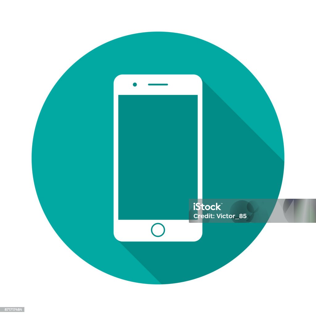 Mobile phone circle icon with long shadow. Flat design style. Mobile phone circle icon with long shadow. Flat design style. Smart phone simple silhouette. Modern, minimalist, round icon in stylish colors. Web site page and mobile app design vector element. Mobile Phone stock vector