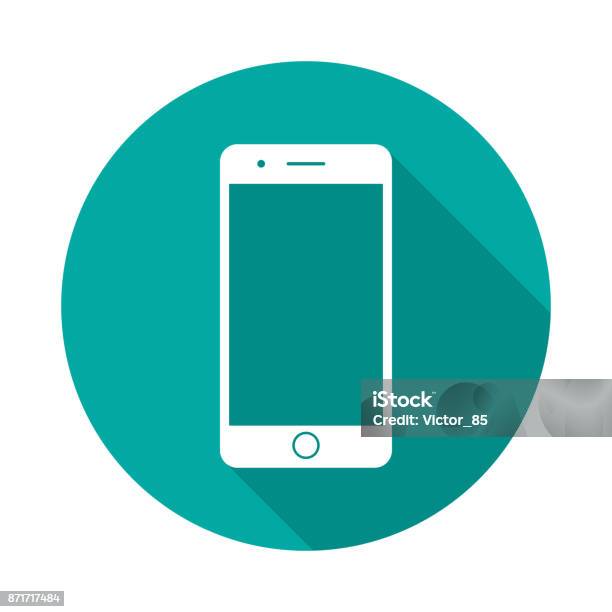 Mobile Phone Circle Icon With Long Shadow Flat Design Style Stock Illustration - Download Image Now