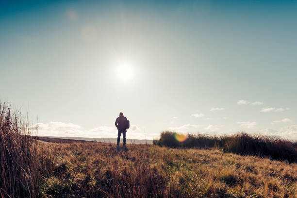 istock Man hiking in Autumn sunshine. 871718300