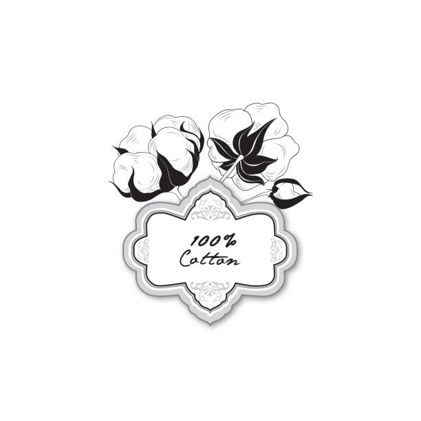 istock Cotton label. Natural material sign with cotton flower boll. Flo 871718500